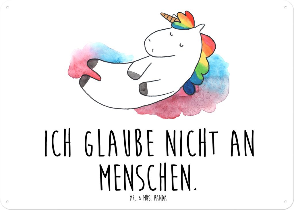 Mr. & Mrs. Panda Wandbild Einhorn Wolke 7 DIN A5 - Weiß - Geschenk, Unicorn, Schild, Retro Blechschild, Menschen, Verliebt, tafel, Metallbild, Ein...