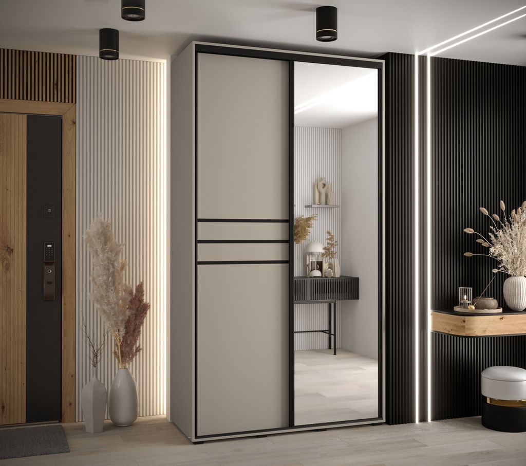 Kleiderschrank INDIRA 11 - 140/60 cm, Kaschmir / Schwarz