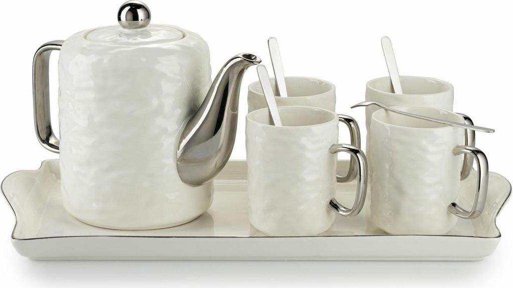 HowHomely Kaffeegeschirr Selena Silver - Elegantes Design 6-teilig, Weiß