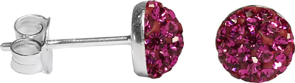 Ohrstecker 925 Sterling Silber mit Glitzer-Halbkugel Farbe - Dunkelpink