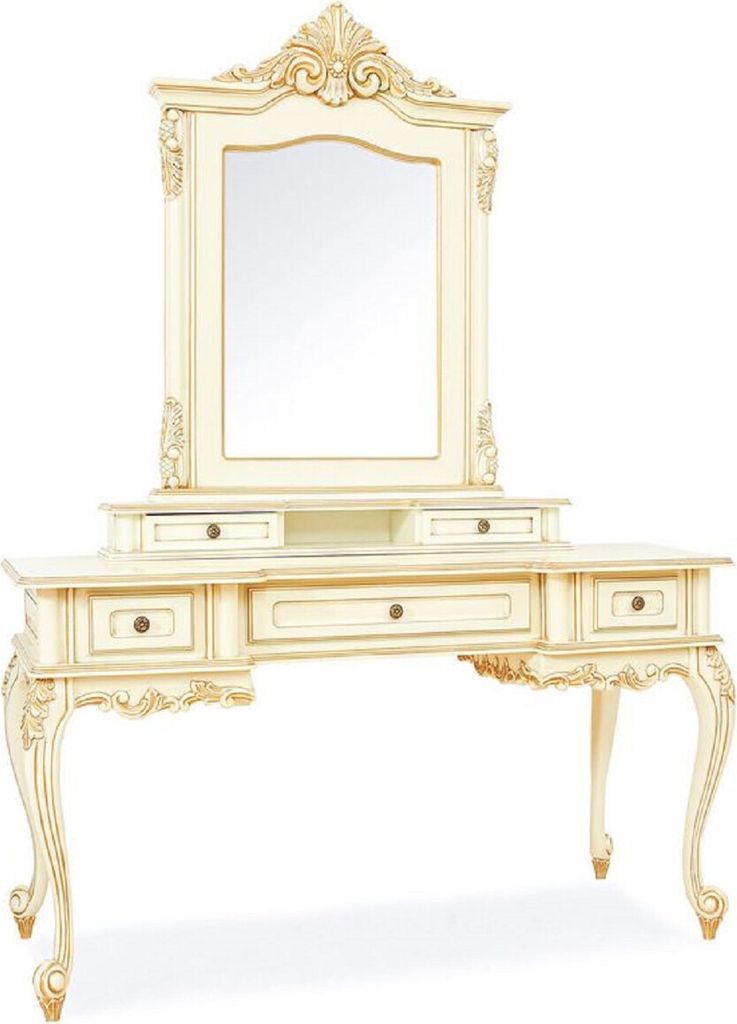 Casa Padrino Luxus Barock Schminktisch mit Spiegel Creme / Beige - Prunkvolle Barockstil Schminkkommode mit Wandspiegel - Luxus Schlafzimmer Möbel...