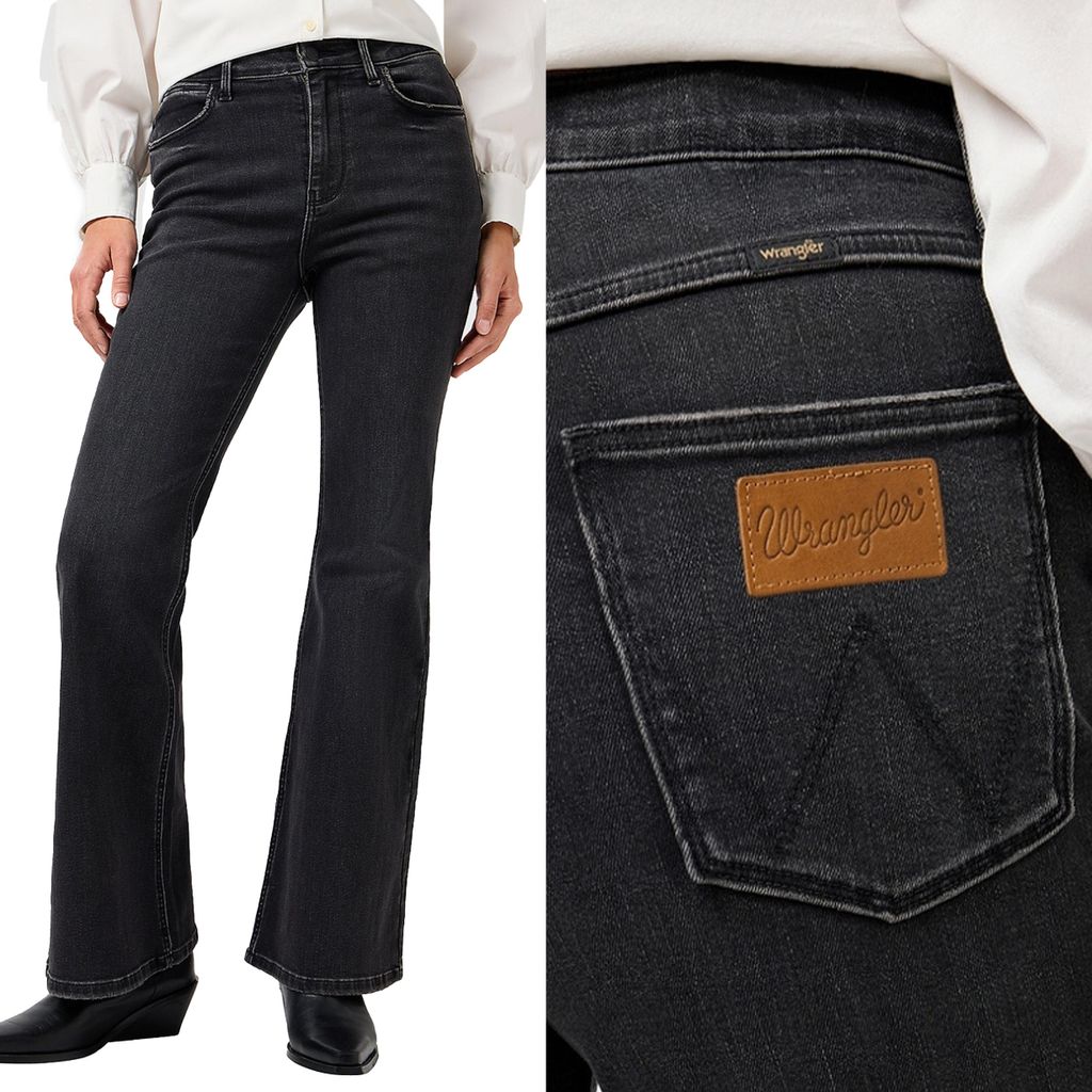 Wrangler FIERCE FLARE hoch schwarz Damen Denim Schlaghose W29 L32