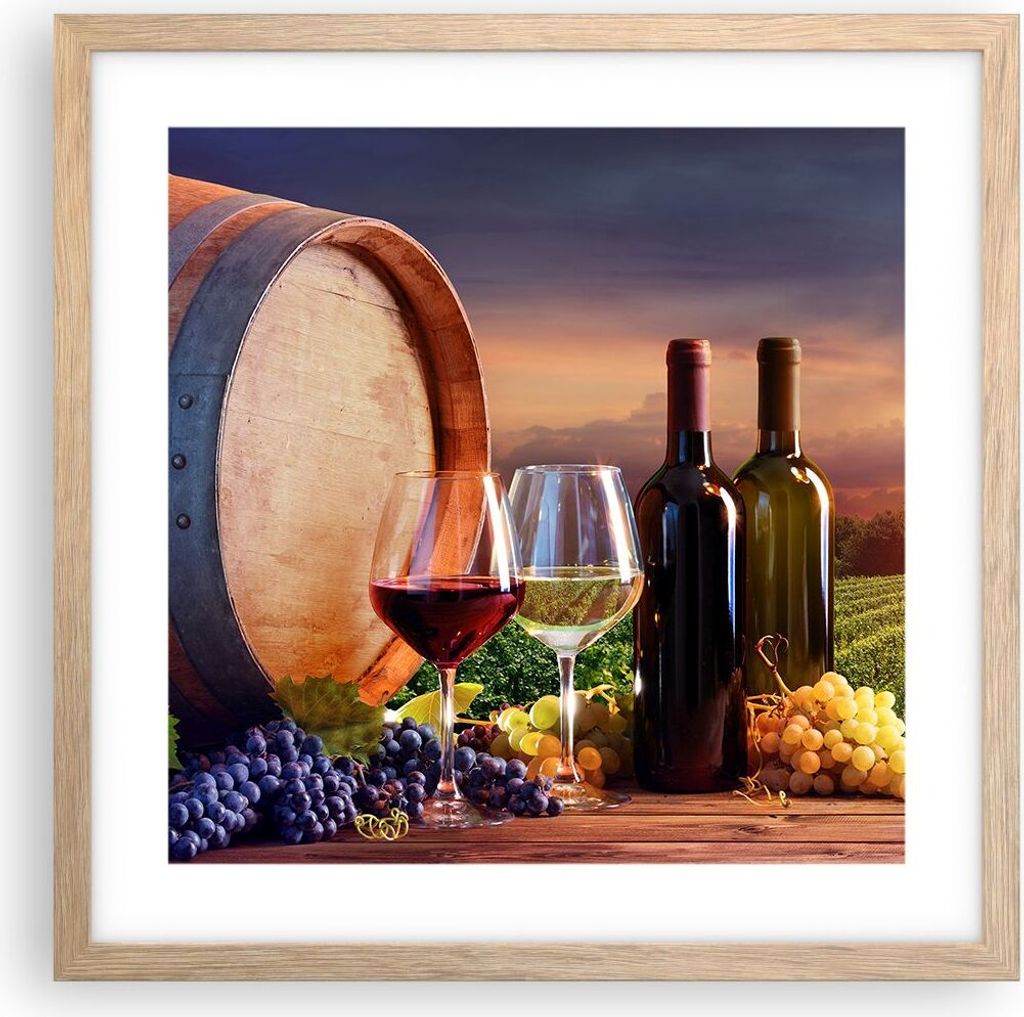 Gerahmtes Poster - Rahmen in heller Eiche - Wein Weinberg Sommer - 40x40 cm - Wand Bild - Wanddeko - Wandbilder - Wandposter - Bilderrahmen - Bilde...