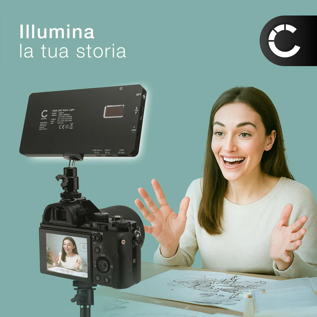 Mini LED RGB CELLONIC: Luce Video USB-C per TikTok e YouTube - 7