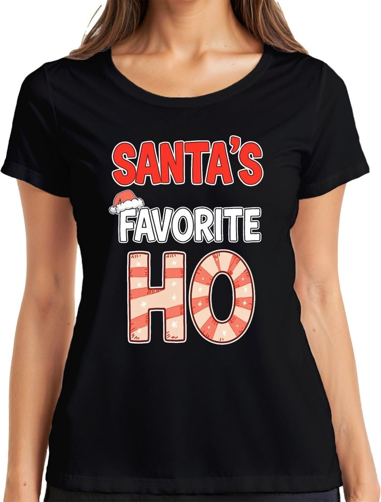 SANTA'S FAVORITE HO Lustig Weihnachten Nikolaus Party Geschenk Damen T-Shirt, Schwarz, 3XL