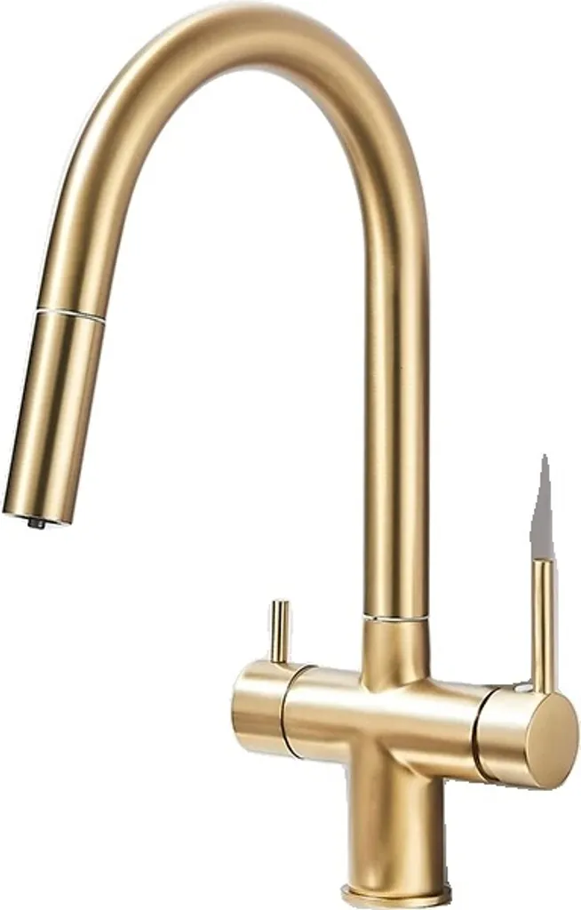 Mitigeur évier cuisine or brossé rétro à double commande rotatif