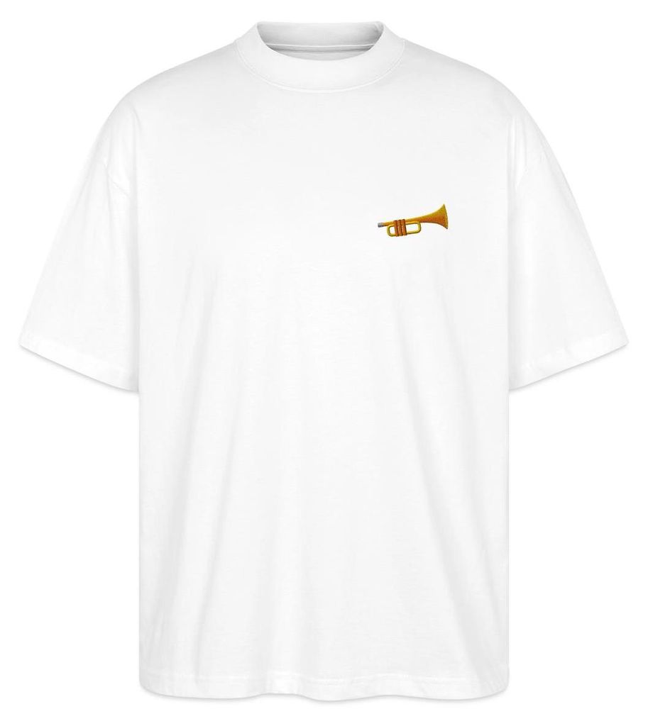 Spreadshirt Stickerei Trompete Oversize Uni T-Shirt, S, Weiß
