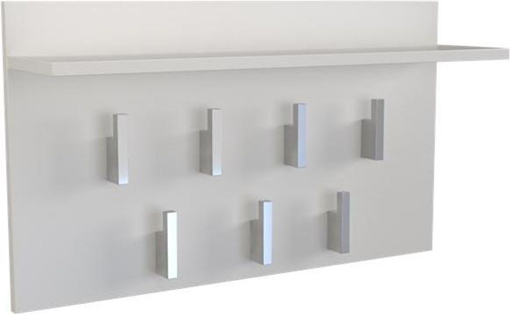 Witte klerenhanger met plank en 7 haken – Model 2F | Kleur: Wit | Maat: 70x40x20 cm