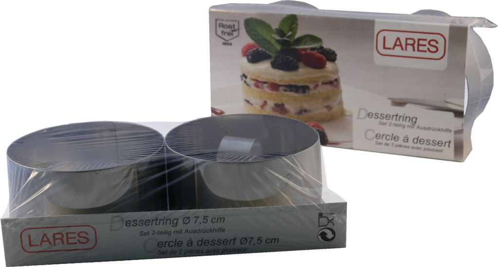 LARES Tortenringe/Dessertringe - 2er Set - inkl. Ausdrückelement - ca. 7,5cm - Edelstahl - spülmaschinenfest