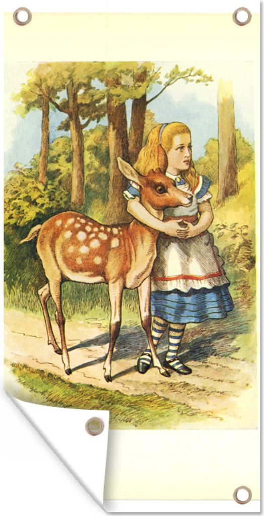 MuchoWow 30x60 cm Outdoor-Poster Gartendeko Sichtschutz Garten Poster für den Garten Vintage-Illustration Alice mit den Hirschen