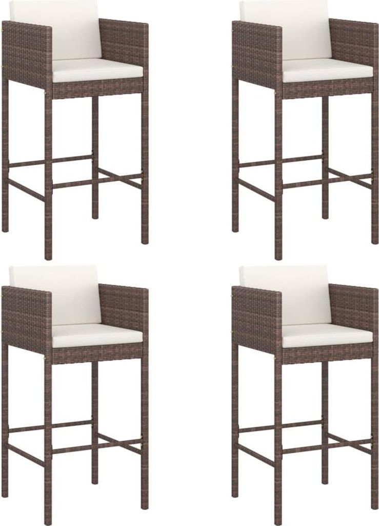 vidaXL Barhocker 4 Stk. mit Kissen Braun Poly Rattan