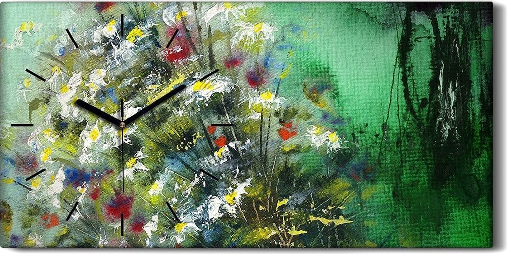 Dekor Leinwand Uhr Wandbilder Kunstdruck 60x30 Foto Abstrakte Malerei mit Blumen - schwarze Hände