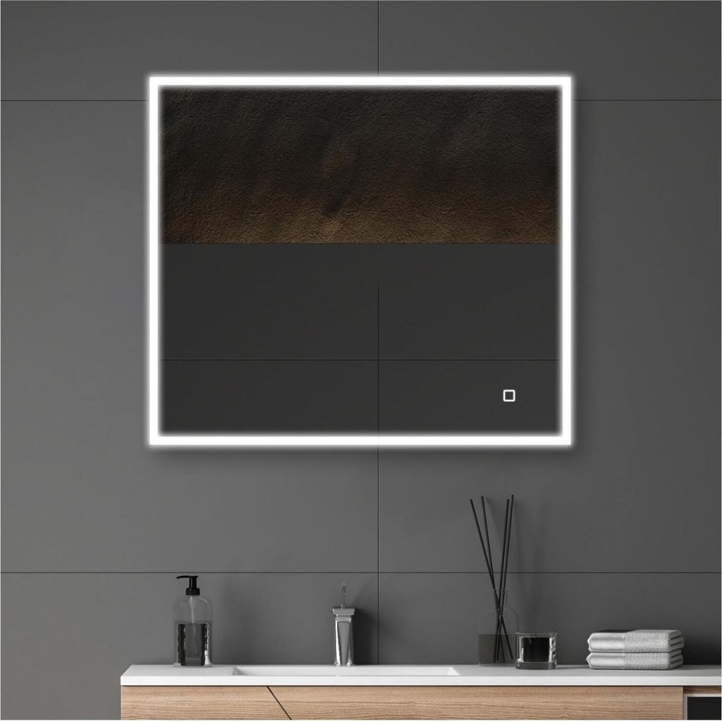 Rechteckiger LED-Spiegel L60/80cm mit hinterleuchtetem Rahmen ECLIPS