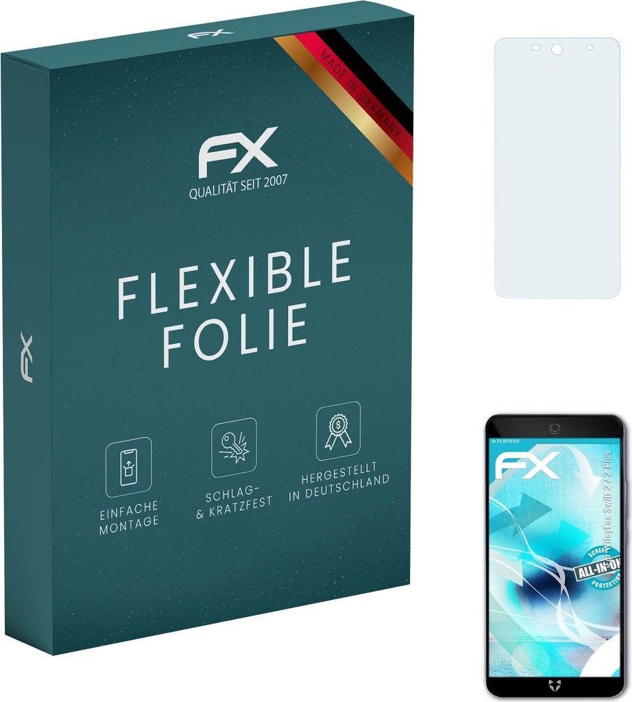 atFoliX FX-ActiFleX 3x Schutzfolie kompatibel mit WileyFox Swift 2 / 2 Plus Folie