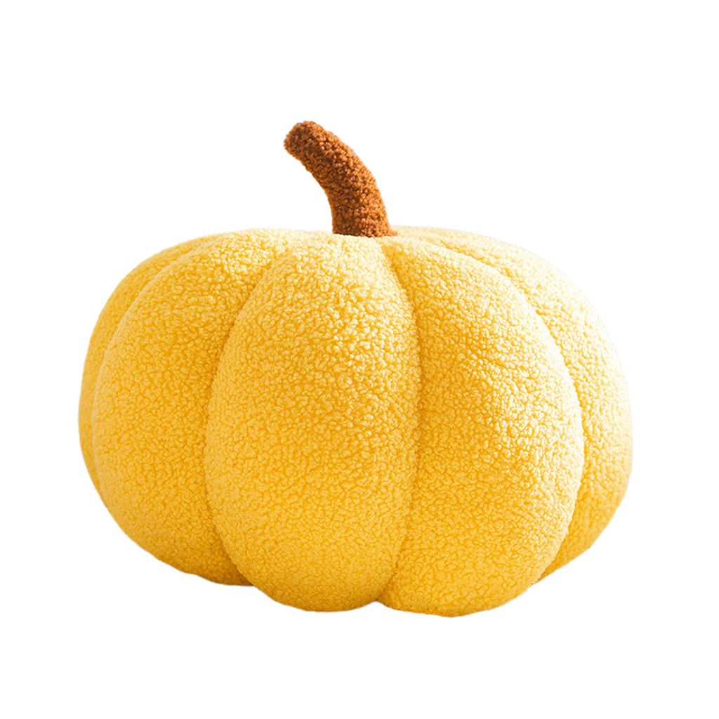 Halloween-Kürbis-Plüsch-Wurfkissen, weiches Samtkissen, Kissen-Dekoration,28cm(Gelb)