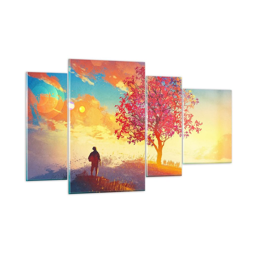 Bilder auf glas - Baum Wiese Feld - 120x70cm - Glasbilder - Wandbilder - Kunstdruck - zum Aufhängen bereit - Wanddekoration aus Glas - Glas Bilder...