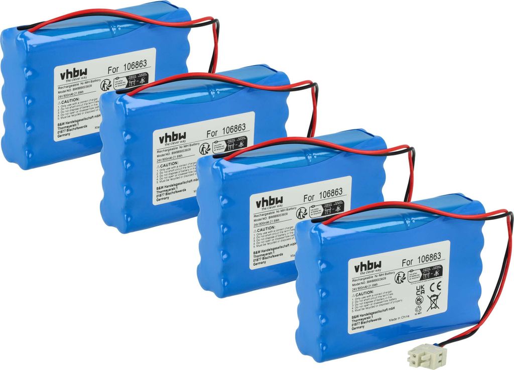 vhbw 4x Akku Ersatz für Geze 25020, 106863, ACN-GZ1, DCU1, 20KR15/48, 80100404, 4894128192794, 51526 für elektrische Schiebetür (0,9 Ah, 24 V, N...