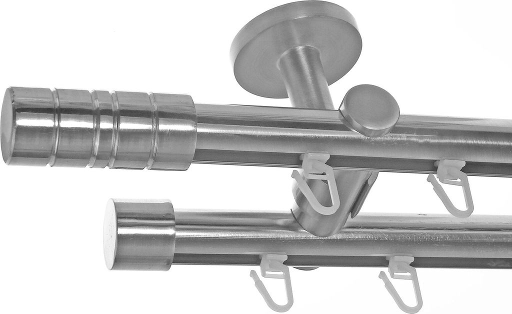 Innenlauf Gardinenstange Edelstahl Look 20mm Deckenbefestigung, 2-läufig Zylinder, Länge wählbar D40 E34E30