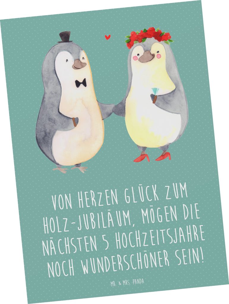 Mr. & Mrs. Panda Postkarte 5. Hochzeitstag Holzhochzeit - Meeresbrise - Geschenk, Fotokarte, Postkarten, gemeinsam, Ansichtskarte, beständig, Ansi...
