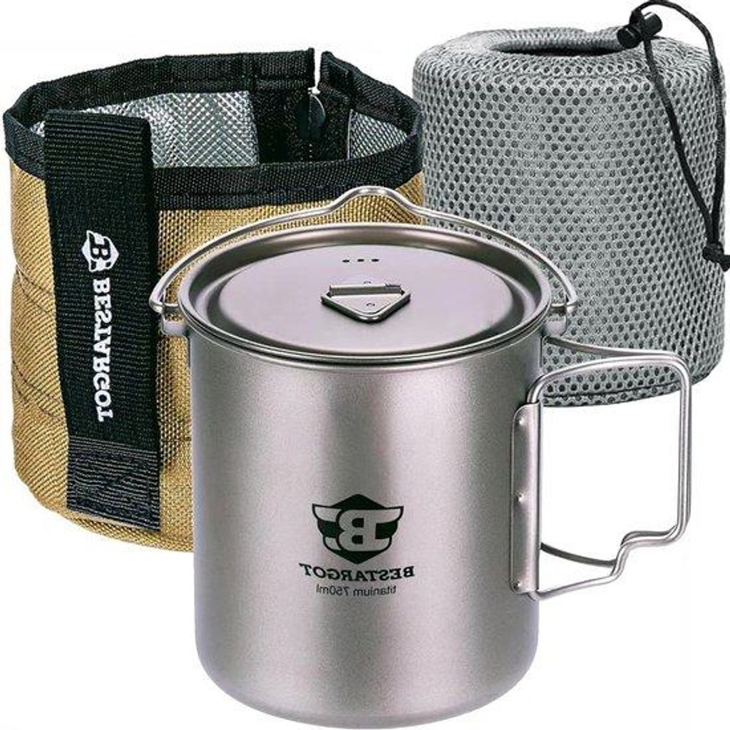 Titanium-Becher mit Isolierungstasche - Einzelreisegarnitur für Wandern und Bushcraft