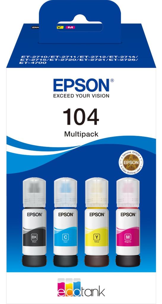 Epson 104 EcoTank, Originální, Černá, Azurová, Purpurová, Obrázek produktu 