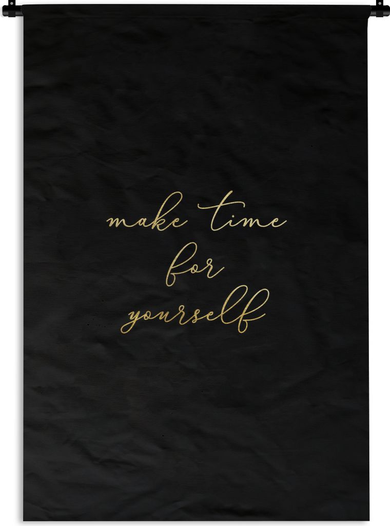MuchoWow Wandteppich Wandbehang Zitate - Selbstfürsorge - Gold - Schwarz 60x90 cm Tapisserie Dekoration Wandtuch - Foto-Teppich - Abwaschbar