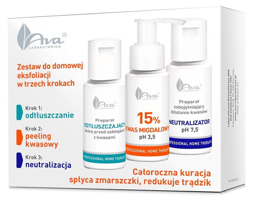 Ava Laboratorium Professional Home Therapy Drei-Stufen-Set für die Exfoliation zu Hause mit Mandelsäure