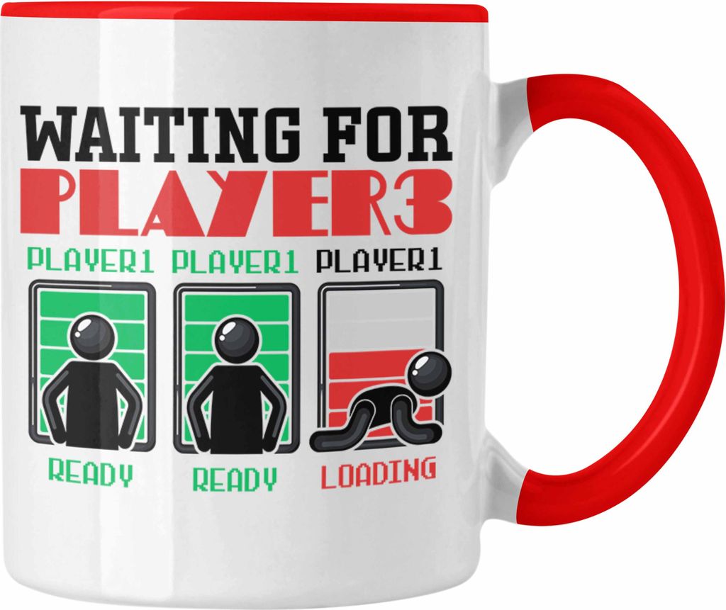 Trendation - Werdender Vater Tasse Geschenk Gamer Waiting for Player 3 Vaterschaft Geschenkidee Gaming Schwangerschaft (Rot)