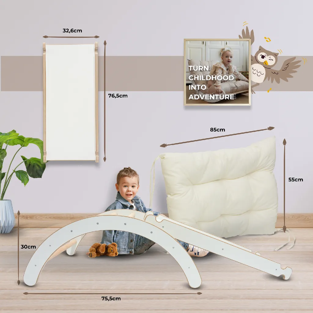 Kit: triangolo e arco arrampicata e scivolo per bambini, Dondolo triangle percorso in legno per bimbi, Parete gioco montessori a partire da 1 anno 2/3 anni