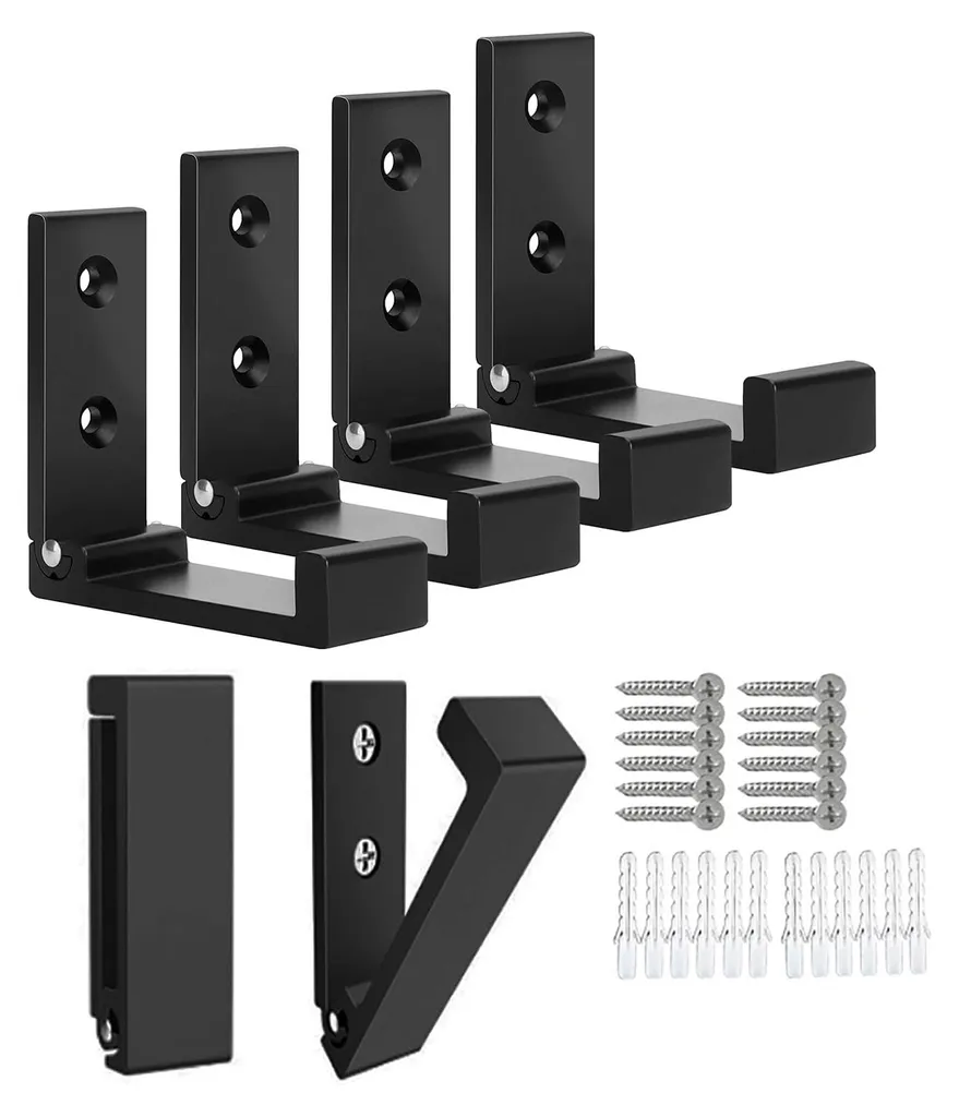 Lot de 6 Crochets Muraux Pliables en Aluminium Noir pour Vêtements