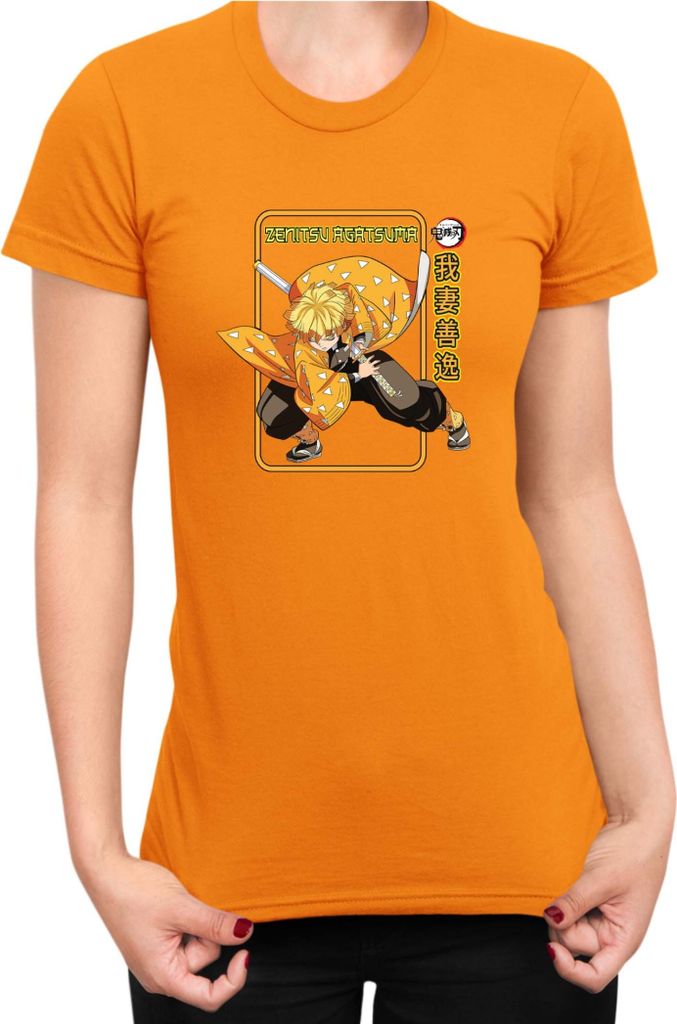 Damen T-Shirt Demon Anime Slayer Kimetsu No Yaiba Zenitsu Agatsuma Pose, Lady L / Orange