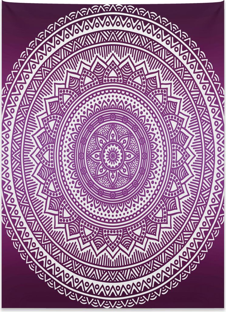 Abakuhaus Hippie Wandteppich, Mandala Blumen Boho aus Weiches Mikrofaser Stoff Kein Verblassen Klare Farben Waschbar, 110 x 150 cm, Lila und Weiß
