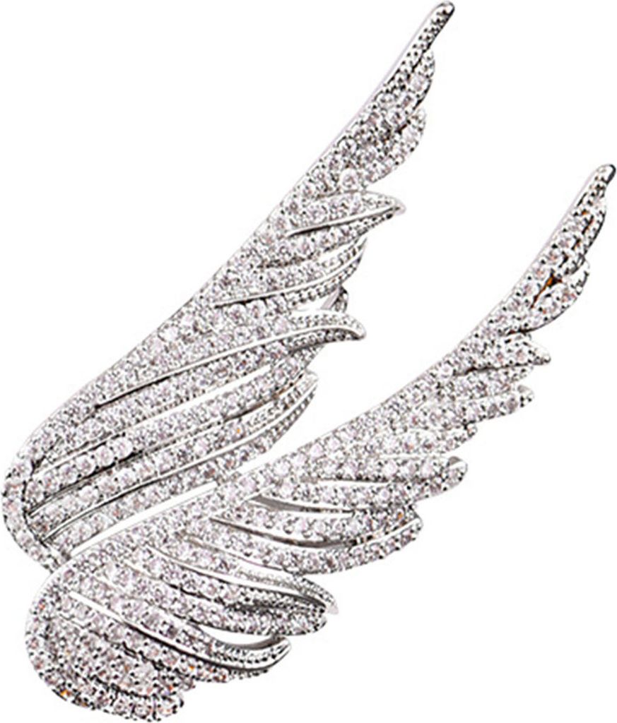 Glänzende Strass-Brosche, feine Verarbeitung, Polierkollektion, Engelsflügel, elegante Federbrosche, Kostümzubehör