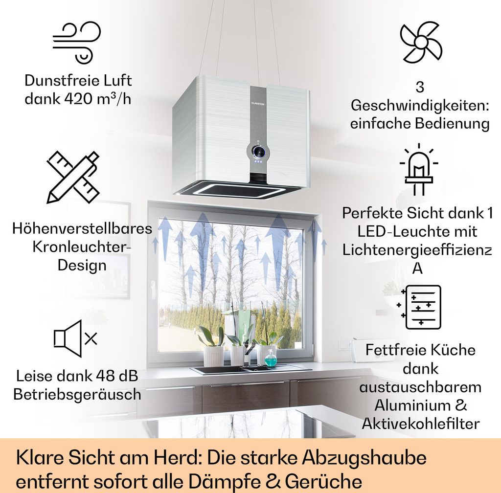 Futurelight Smart Inselabzugshaube Umluft 420m³/h LED Produktbild 2
