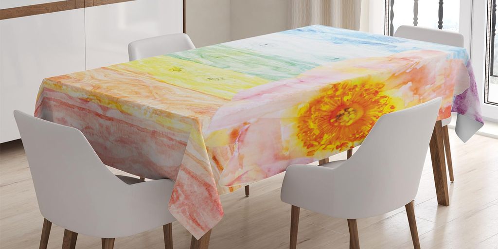 ABAKUHAUS Rustikal Tischdecke, Wilde Rosen-Blume auf hölzernem farbigem Aquarell-Grafik-Sommer-Blumenschönheits-Druck, 140 x 240 cm, Mehrfarbig