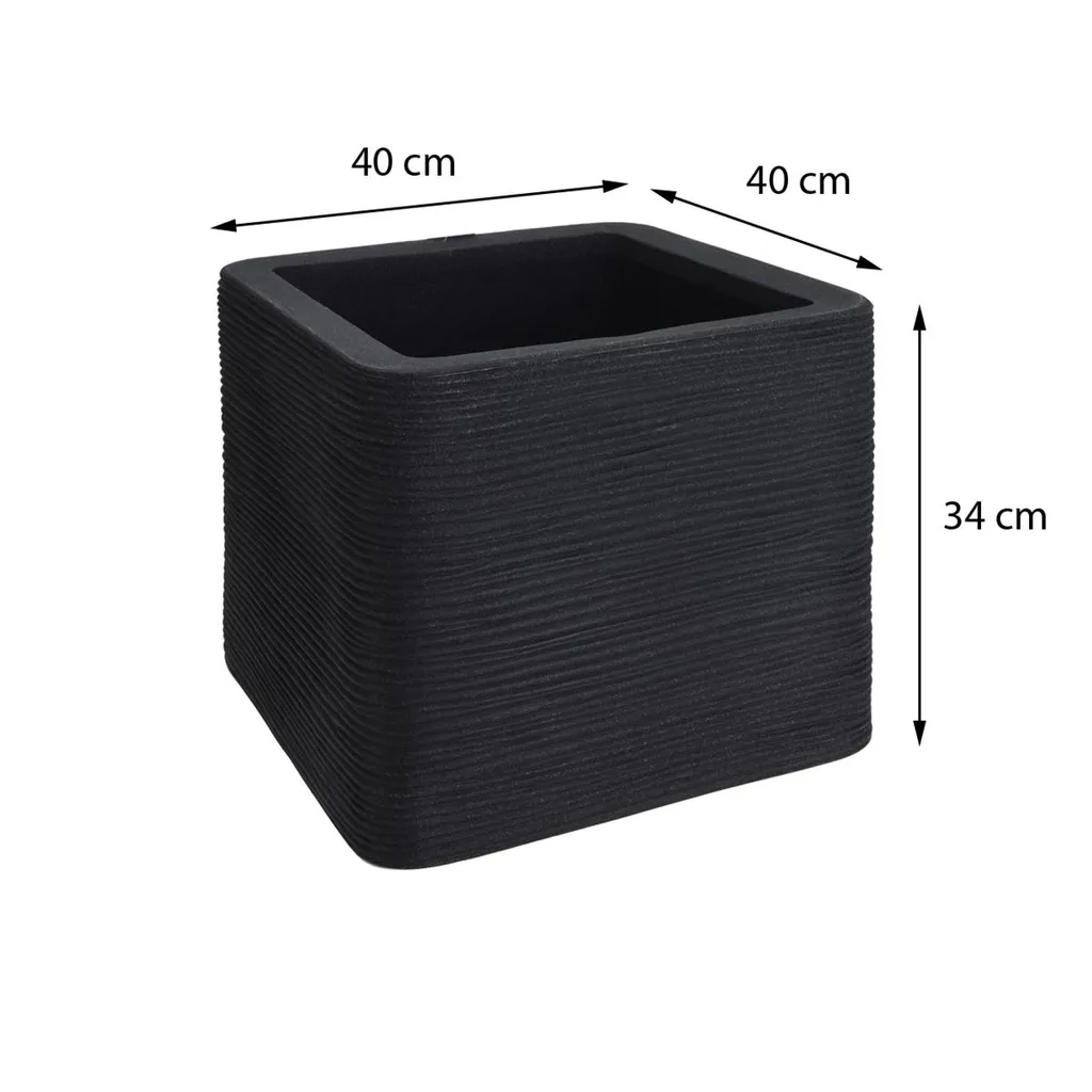 Grand pot de fleurs strié 40x34 cm anthracite - Design et robuste