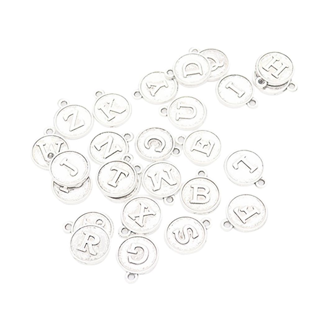 26 Stück englische Alphabet-AZ-Buchstaben-Anhänger für Armbänder, Halsketten, Schmuckherstellung-Silber