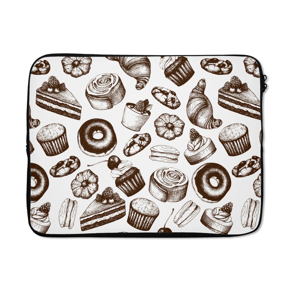 MuchoWow Laptop Hülle 17 Zoll Laptoptasche Brot - Konditorei - Vintage - Design - Zipper - Schutzabdeckung