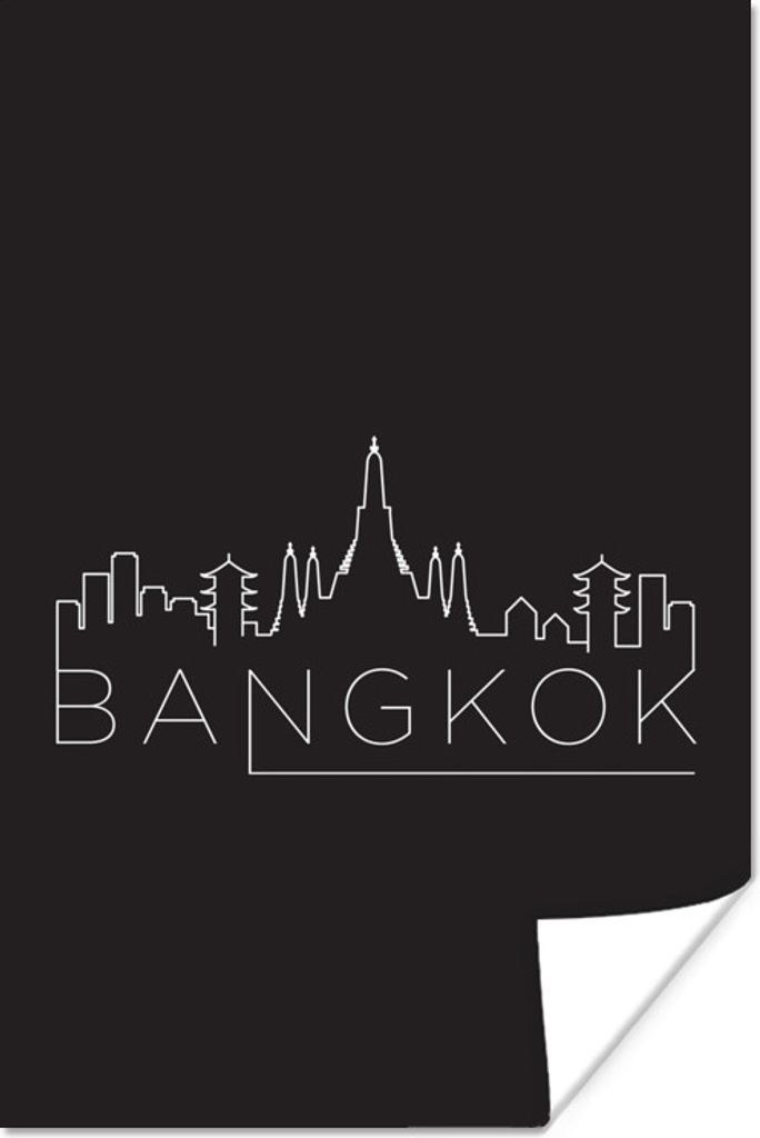 MuchoWow Poster Skyline "Bangkok" weiß auf schwarz 120x180 cm - Kunstposter