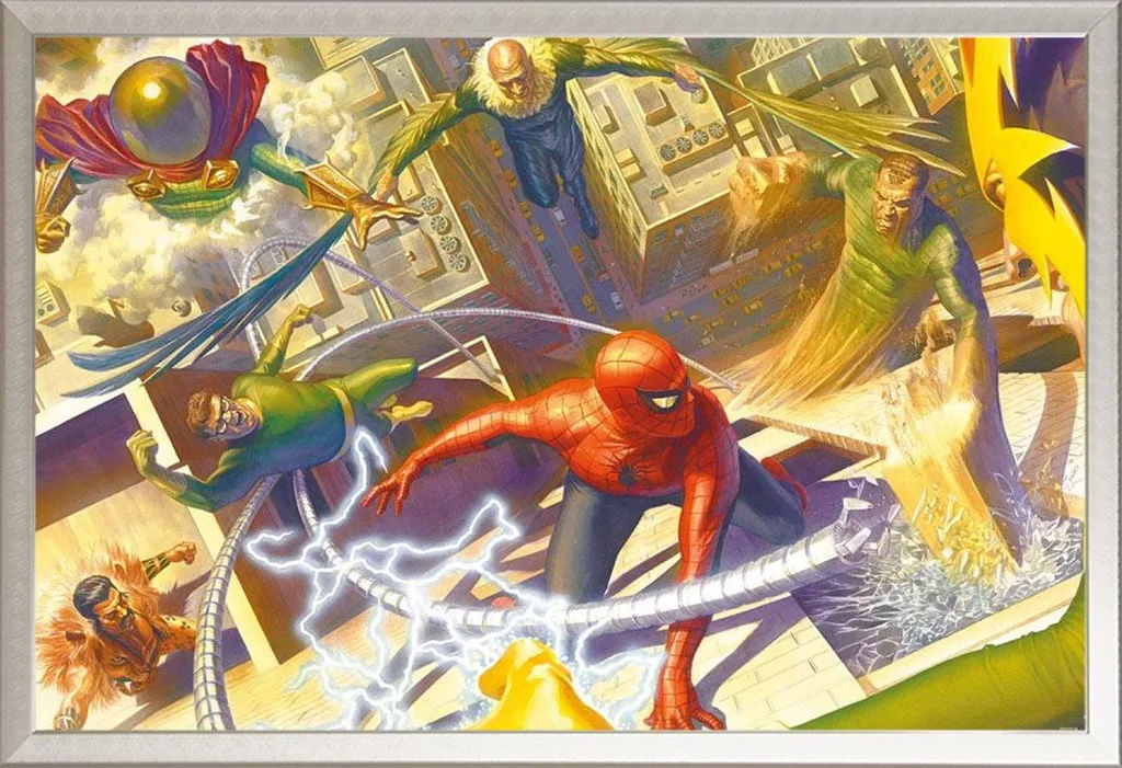 Poster Spider-Man vs Sinister Six avec cadre Shinsuke Maxi alu argenté