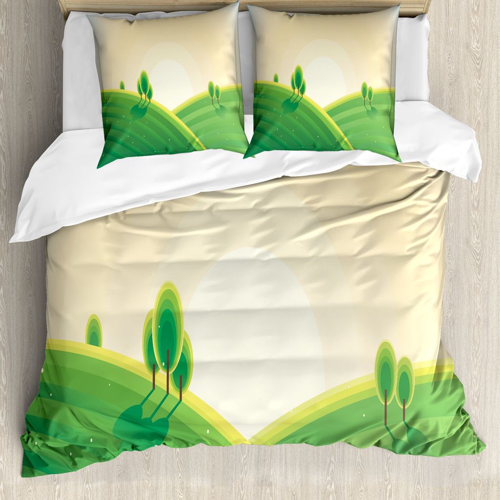 ABAKUHAUS Keltisches Grün Bettbezug Set für Einzelbetten, Landwirtschaftliche Landschaft Hills, Milbensicher Allergiker geeignet mit Kissenbezug,...