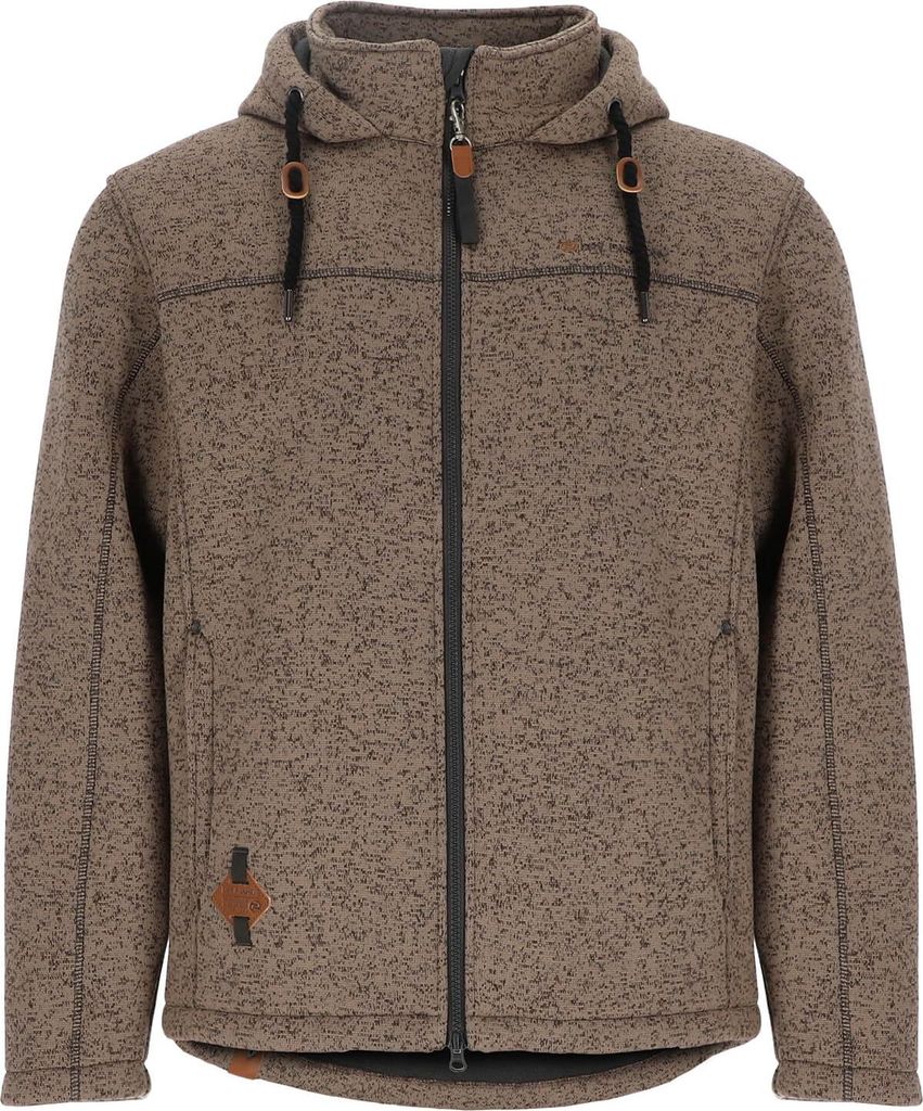 Dry Fashion Herren Wollfleece-Jacke Helgoland mit Kapuze - Windabweisende Fleecejacke in sportiver Form in Schlamm Melange Größe 4XL