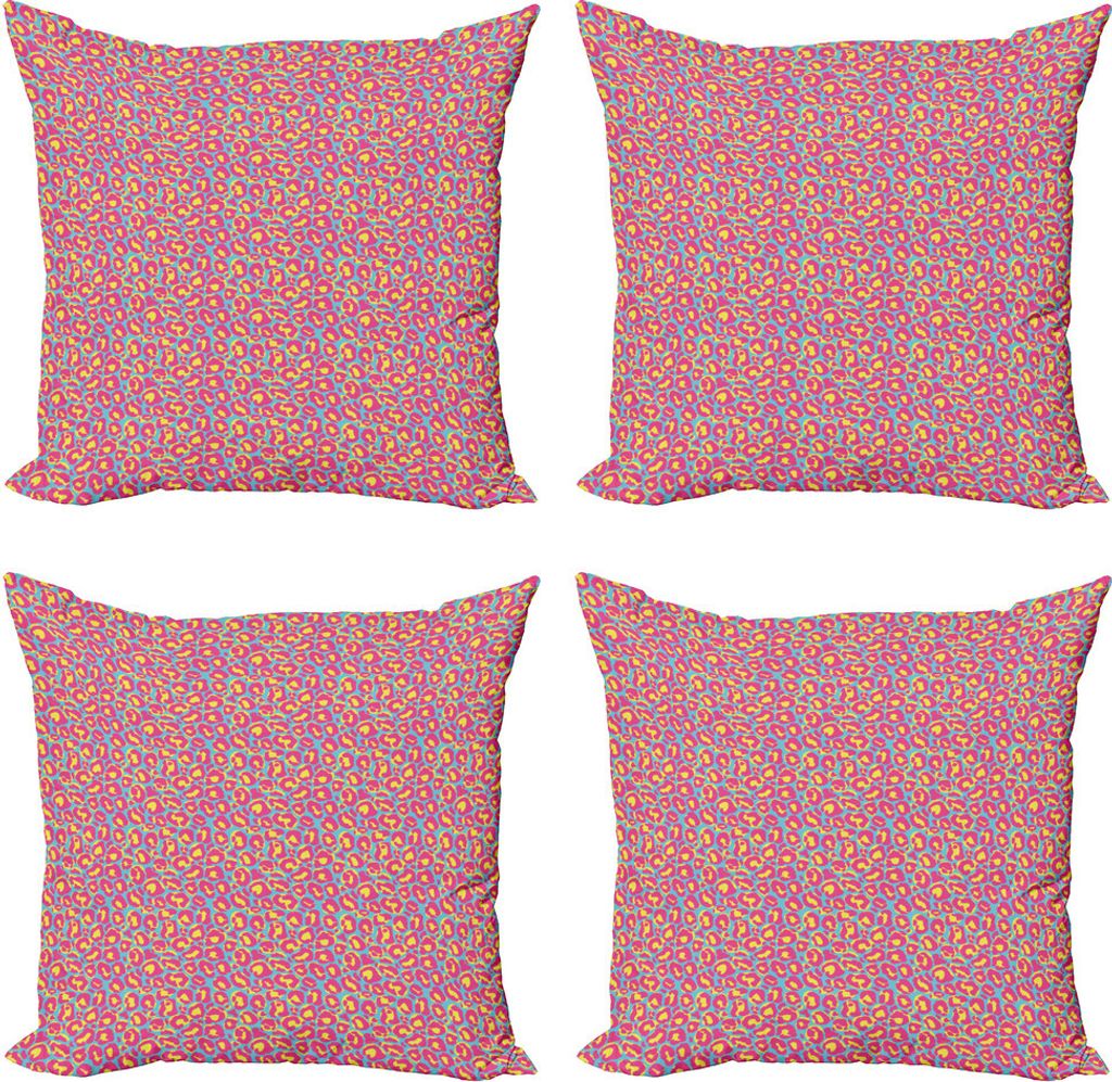 ABAKUHAUS Leopard Kissenbezug Set (4 Stück), Bold Funky Blobs und Stains, Moderner Doppelseitiger Digitaldruck, 40 cm x 40 cm, Mustard Rosa