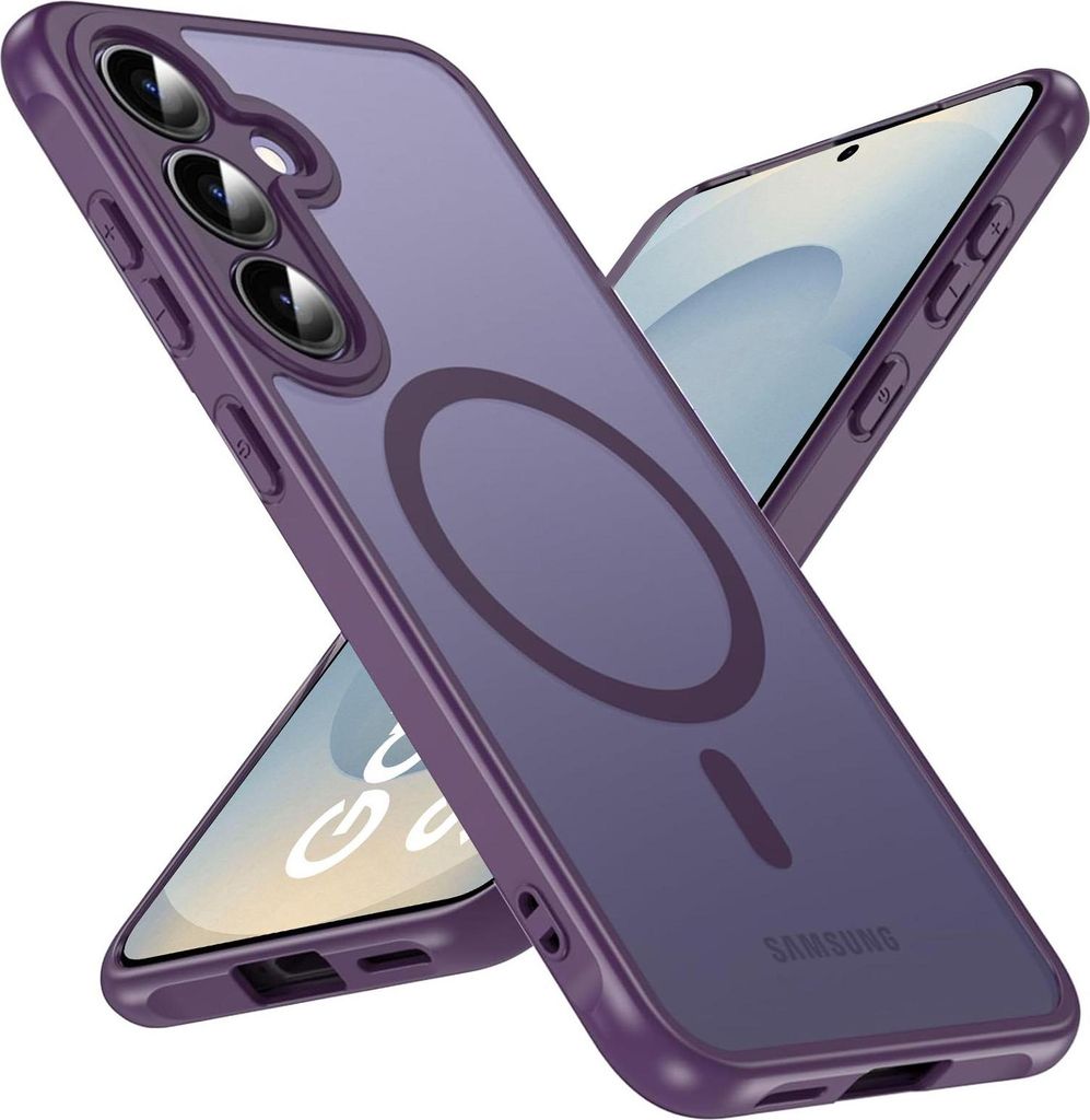 Magnet-Case für Samsung Galaxy S25 Plus Hülle Magsafe Schutzhülle Stoßfest TPU-Rahmen starker Magnetring, Lila