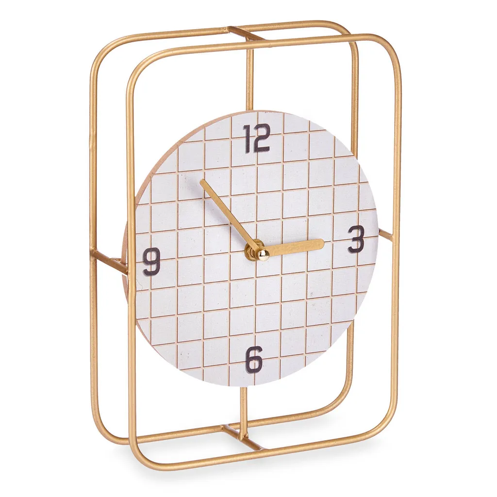 Horloge design avec cadran à carreaux et aiguilles dorées chic 18x25 cm