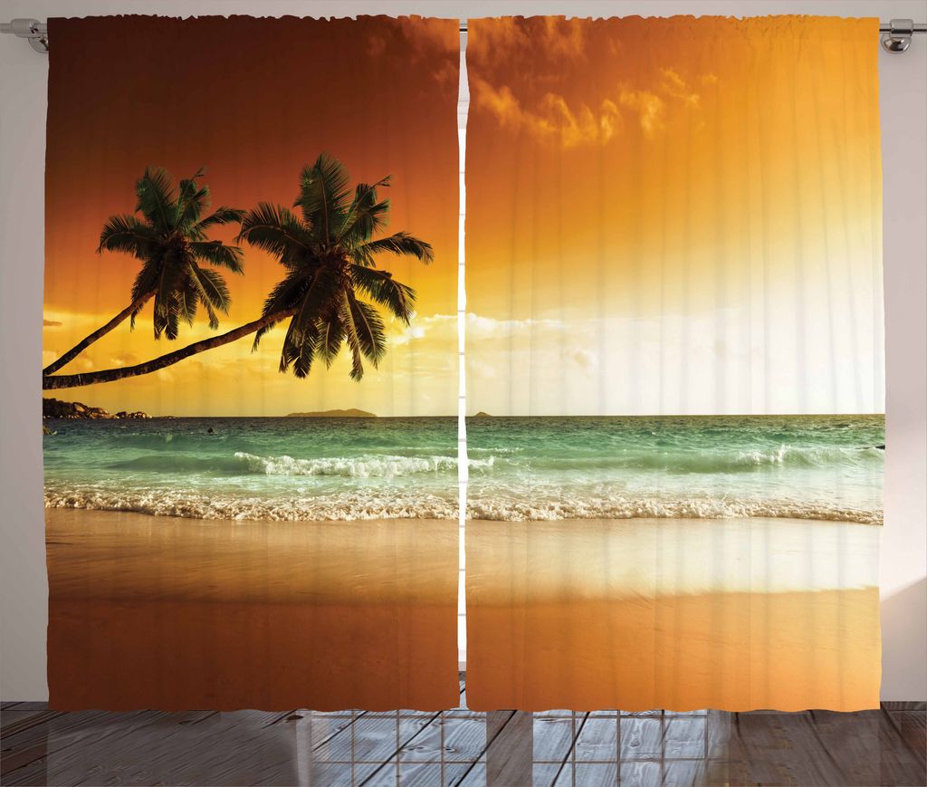 ABAKUHAUS Tropisch Rustikaler Gardine, Exotischer Strand der Palme, Schlafzimmer Kräuselband Vorhang mit Schlaufen und Haken, 280 x 175 cm, Bernst...