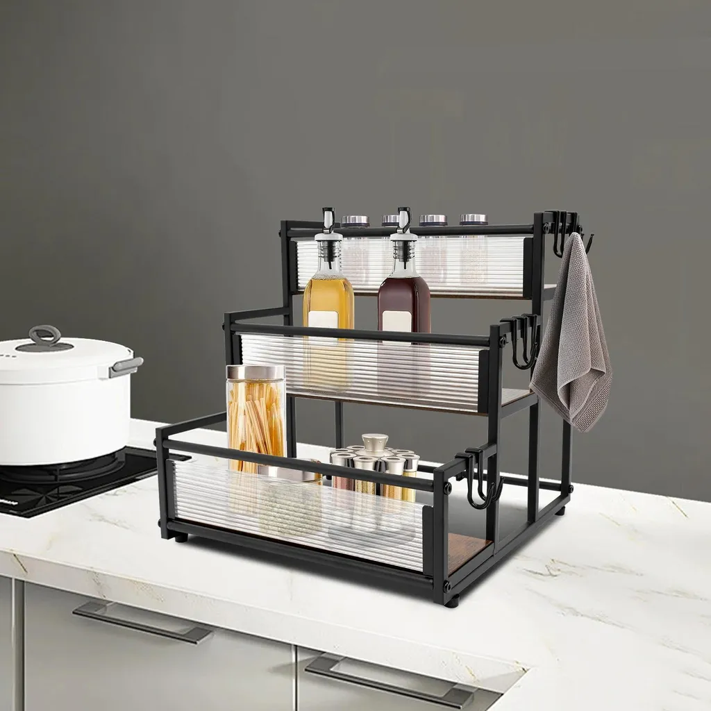Étagère de rangement rectangulaire noire 3 niveaux pour petits objets