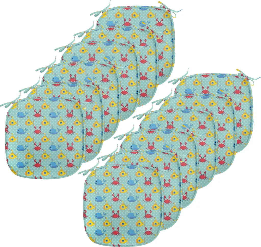 ABAKUHAUS Imbottitura gialla a forma di sottomarino per sedie da sala da pranzo, Wale Crabs, cuscino decorativo impermeabile con cinturini per sedie da cucina, 40 cm x 40 cm - confezione da 12, acquamarina e senape - 1