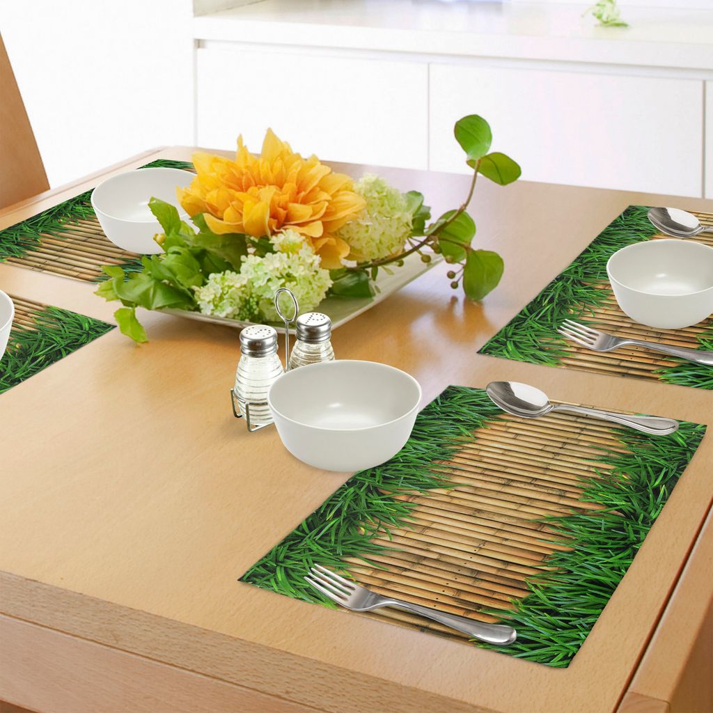 ABAKUHAUS Grün und Braun Platzmatten, Bambus mit Gras asiatischen Inspirationen Sommer Ökologie Japanisch, Tiscjdeco aus Farbfesten Stoff für da...