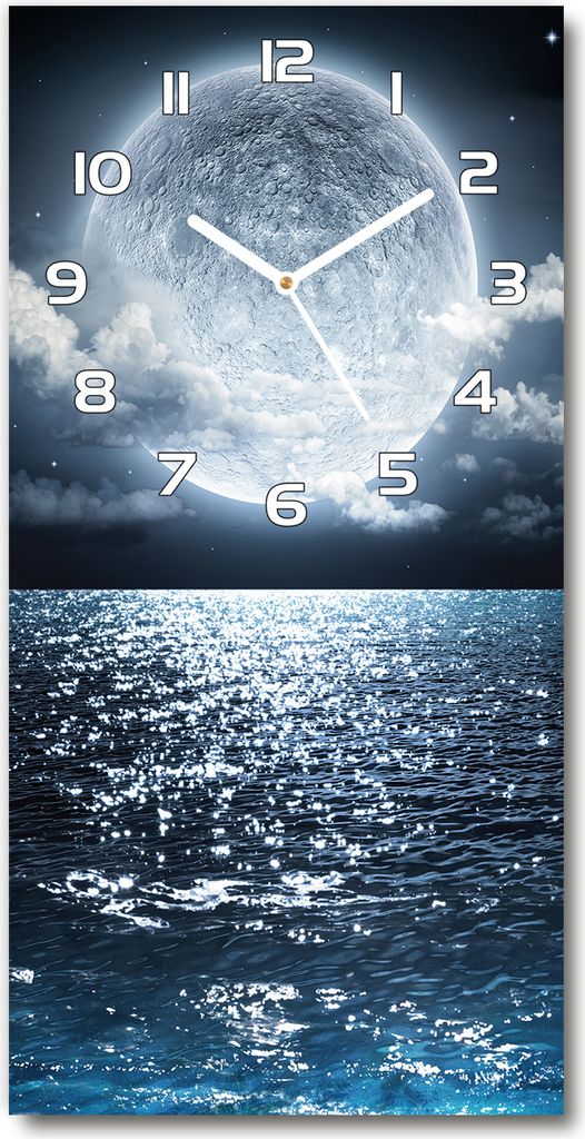 Wanduhr aus Glas – 30x60 cm - Glasbild - Glasuhr - Gehärtetes Glas -Der Vollmond